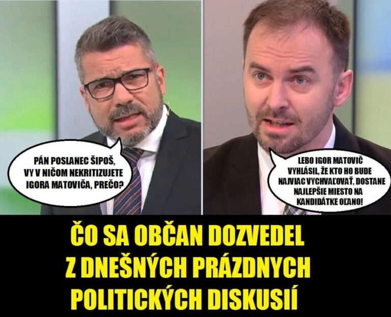 ZBYTOČNÉ TELEVÍZNE POLITICKÉ DISKUSIE

Je absolútne zbytočné komentovať dnešné televízne politické diskusie, kde nezaznie hlas s…