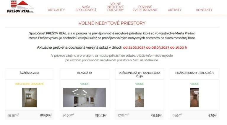 PREŠOV REAL, s.r.o. zverejňuje ponuku voľných nebytových priestorov. 🧐🏠

Do aktuálnej obchodnej verejnej súťaž sa môžete zapojiť…