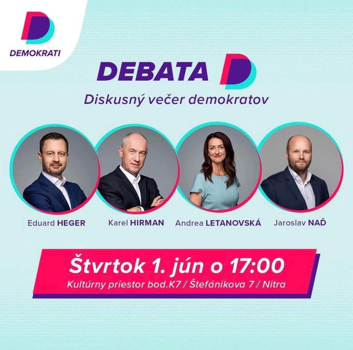 🟣NITRA 17:00 

Ale že veľmi sa teším na debatu! 🙂 

#smedemokrati
Demokrati