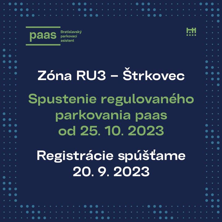 🅿️ O dva týždne, 25. októbra, spúšťame novú PAAS zónu v Ružinove – v lokalite Štrkovec. 
 
Regulované parkovanie PAAS spustíme v…