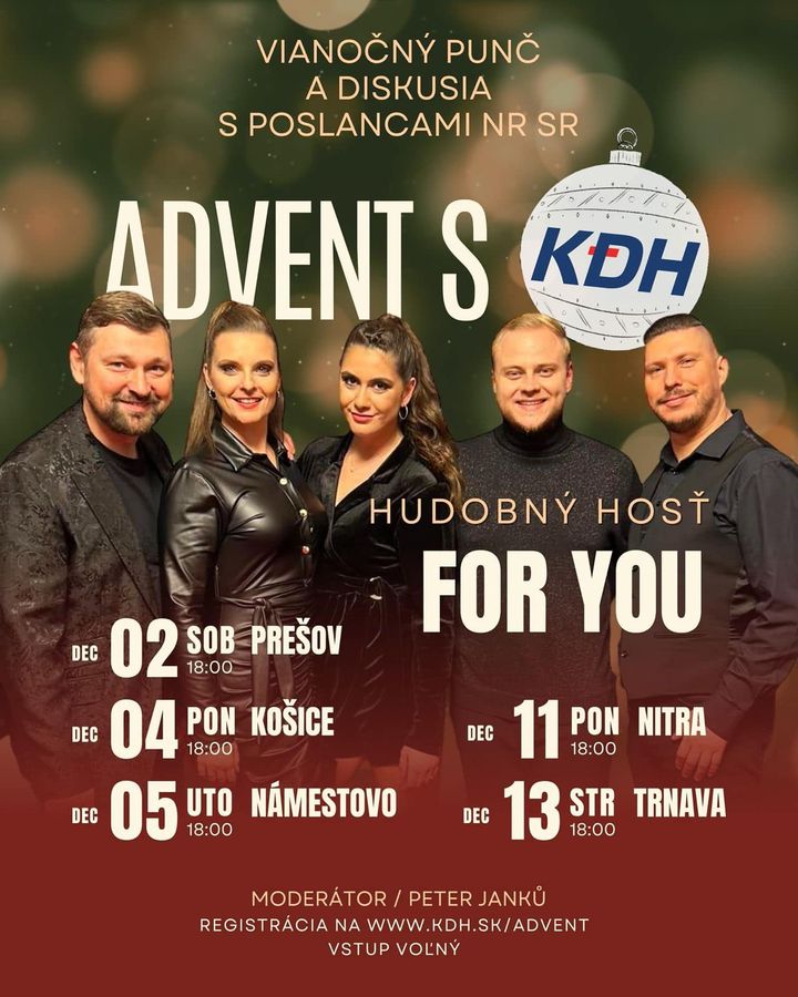 ADVENT S KDH 

Milí priatelia,

kampaň síce skončila ale my opäť vyrážame medzi Vás. Teším sa, že Vás môžem pozvať stráviť príje…