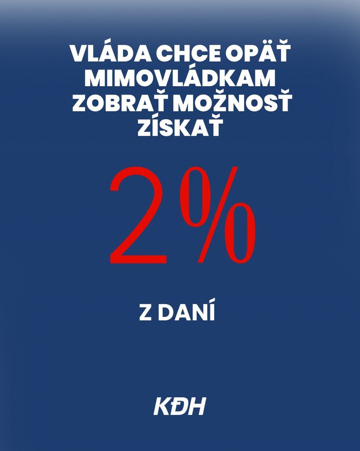 🚫 Vláda chce opäť mimovládkam zobrať možnosť získať 2% z daní