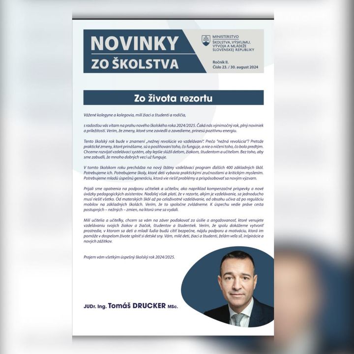 🗞️ NOVINKY ZO ŠKOLSTVA ➡️ Newsletter s tými najdôležitejšími informáciami z rezortu školstva